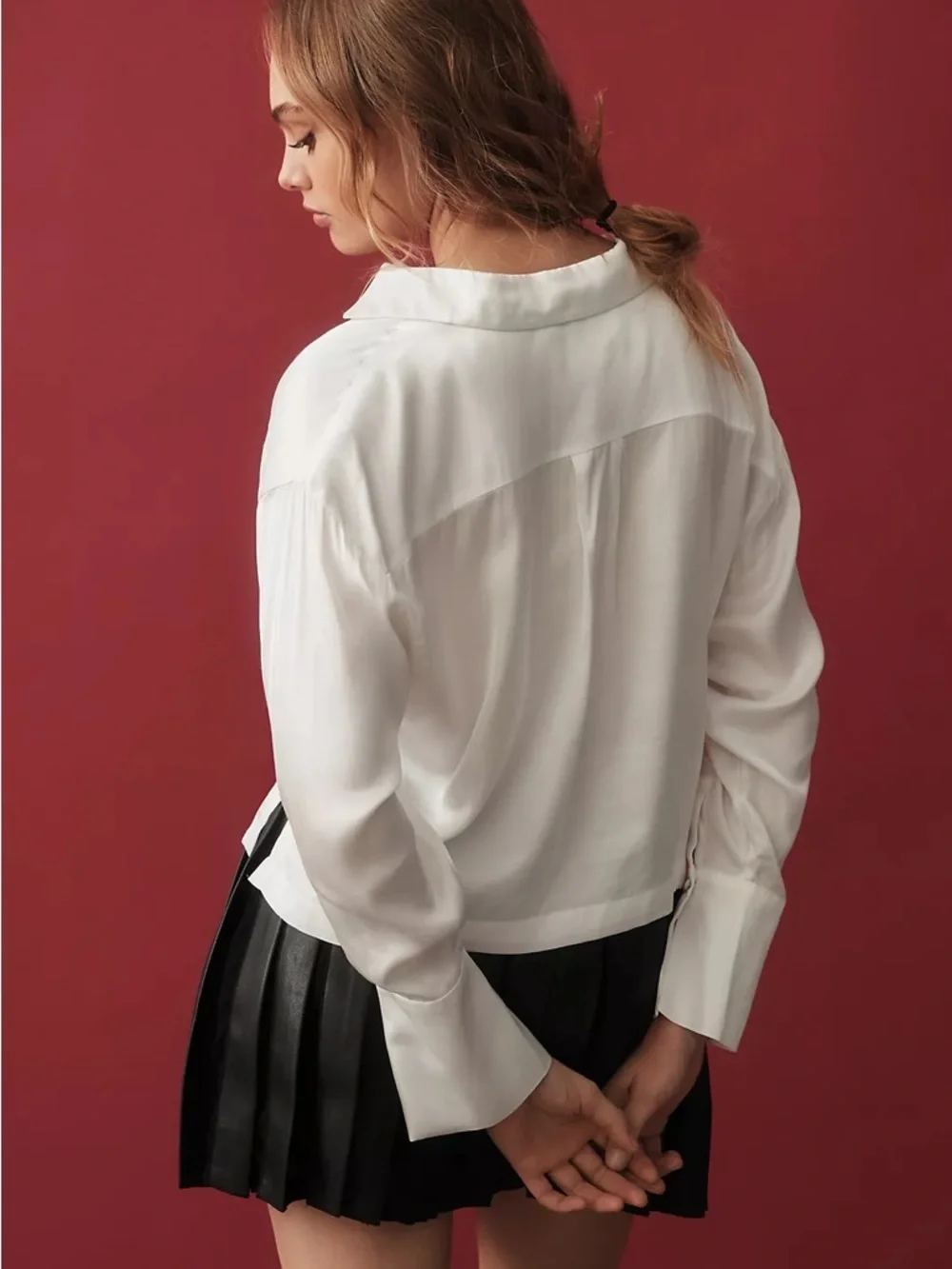 Anthropologie Maeve Silky Satin Collared Popover Blouse - Picture 2 of 8